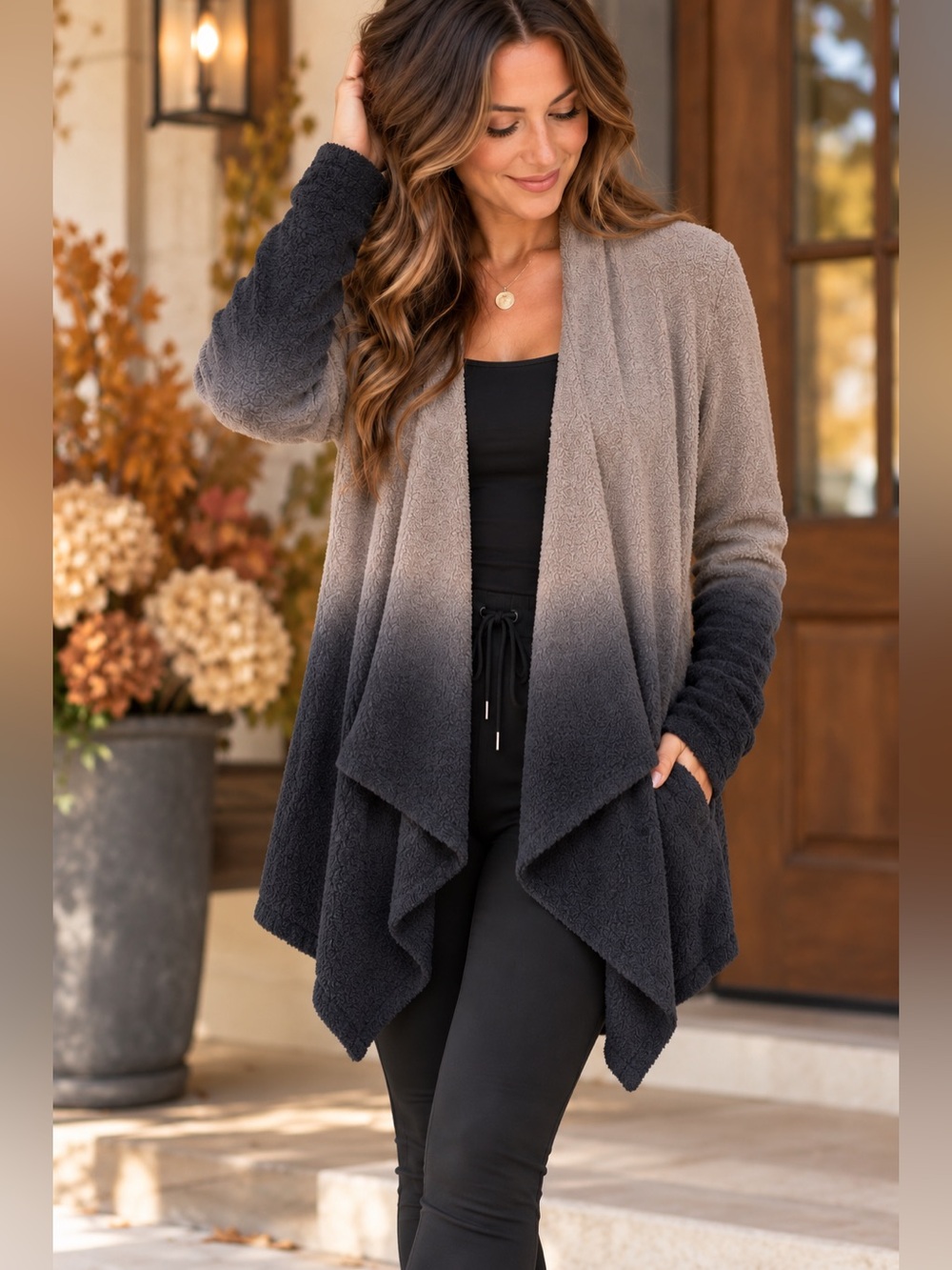 Barefoot Dreams Ombre Calypso Wrap Cardigan 436 Pewter Black L/XL cozy sensory